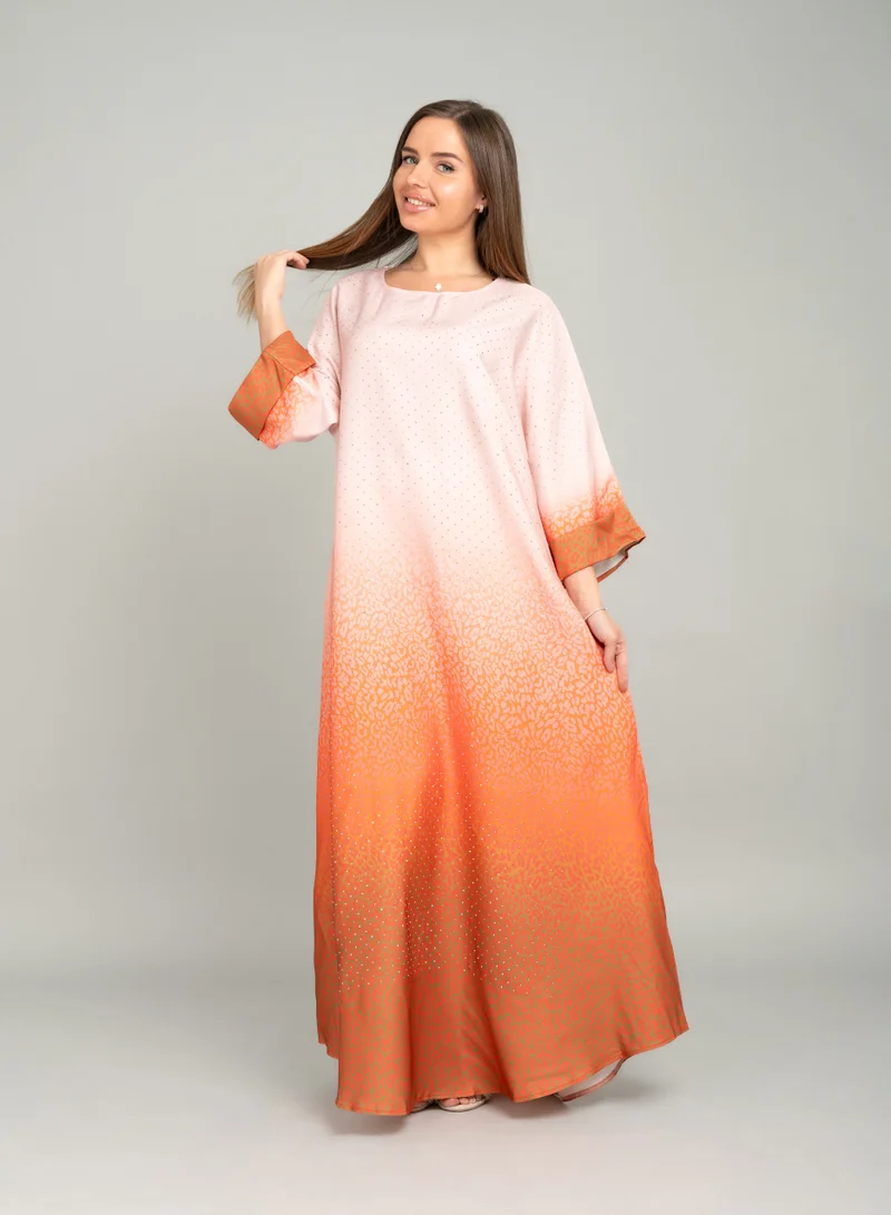 IKKXA Printed Multicolour Jalabiya CJ1046 Orange