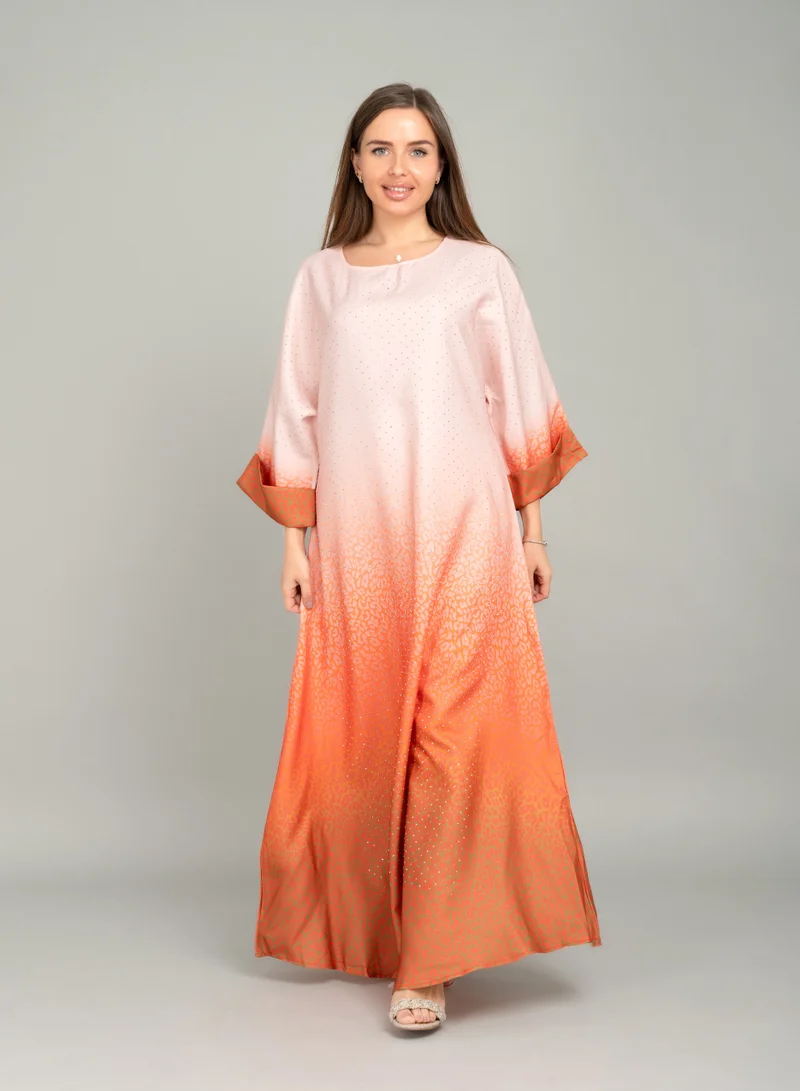 IKKXA Printed Multicolour Jalabiya CJ1046 Orange