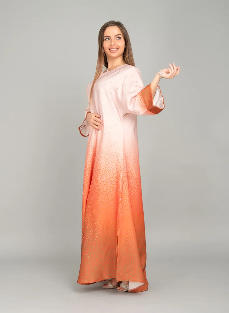 IKKXA Printed Multicolour Jalabiya CJ1046 Orange