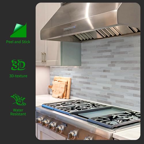 LONGKING 10 Sheet Marble Peel and Stick Backsplash for Kitchen,Self-Adhesive Tile Backsplash for Kitchen, Bathroom, 12in x 12in, (Beige & White) - Image 2