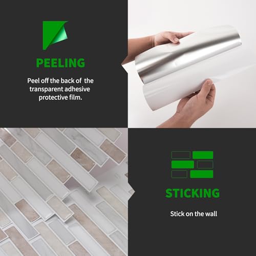 LONGKING 10 Sheet Marble Peel and Stick Backsplash for Kitchen,Self-Adhesive Tile Backsplash for Kitchen, Bathroom, 12in x 12in, (Beige & White) - Image 3