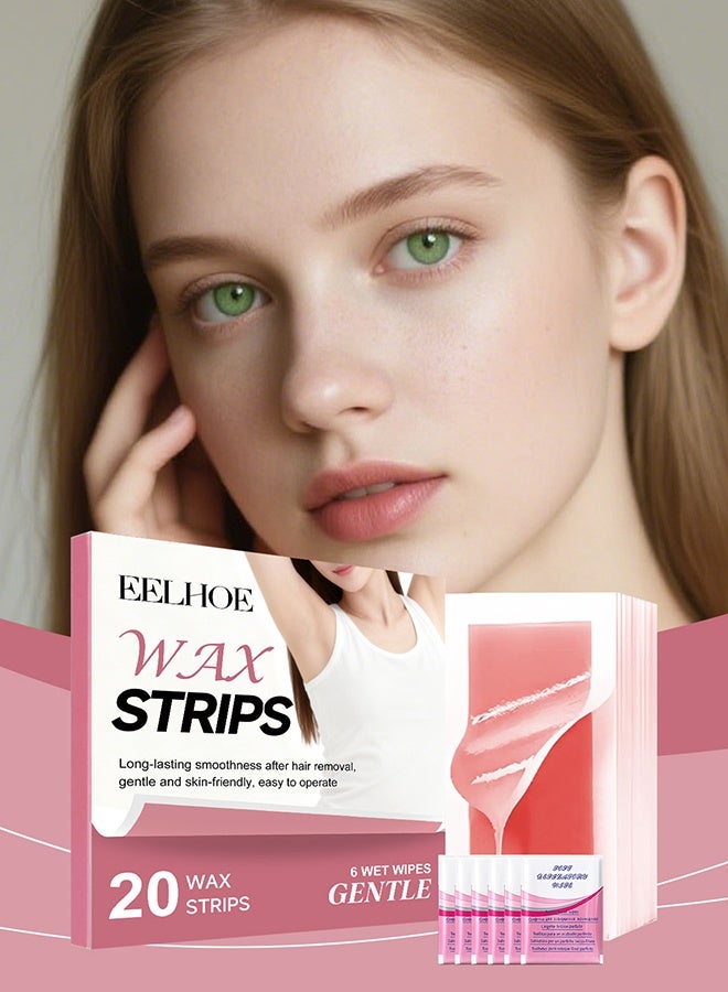 إيلهو شرائح الشمع لإزالة الشعر، مجموعة إزالة الشعر بالشمع للنساء، شرائح الشمع للحواجب وإزالة شعر الوجه، مناسبة للبشرة الحساسة، متعددة الاستخدامات على الوجه والساقين ومنطقة البكيني، نعومة تدوم طويلاً. - Image 1