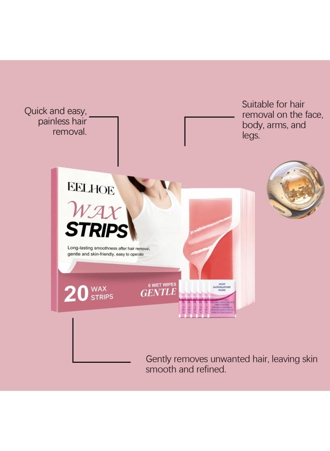 إيلهو شرائح الشمع لإزالة الشعر، مجموعة إزالة الشعر بالشمع للنساء، شرائح الشمع للحواجب وإزالة شعر الوجه، مناسبة للبشرة الحساسة، متعددة الاستخدامات على الوجه والساقين ومنطقة البكيني، نعومة تدوم طويلاً. - Image 2