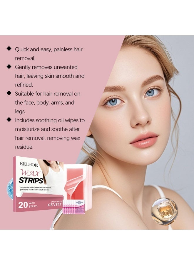 إيلهو شرائح الشمع لإزالة الشعر، مجموعة إزالة الشعر بالشمع للنساء، شرائح الشمع للحواجب وإزالة شعر الوجه، مناسبة للبشرة الحساسة، متعددة الاستخدامات على الوجه والساقين ومنطقة البكيني، نعومة تدوم طويلاً. - Image 3