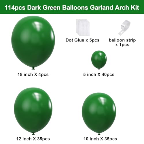 YMSZ Green Balloons Garland Arch kit 114pcs Dark Green Latex Balloon with Different Sizes for Birthday Graduation Christmas St Patricks Day Summer Jungle Forest Party Decorations - Image 5