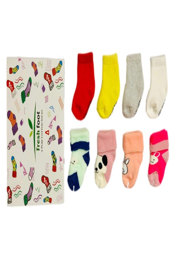 Freshfoot Cute and Colourful Organic Combed Cotton New Born baby socks set 0-6 Months with Gift Box (8) - Image 1