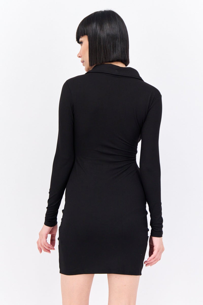 BRAVE SOUL Women Ruched Mini Dress, Black - Image 3