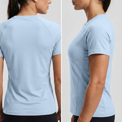 Riverruns Women's Swim Shirt Short Sleeve Rash Guard UPF 50+ UV Protection Quick Dry Athletic Yoga Workout T-Shirt Running Gym Tee(Light Blue, XXL) - Image 2