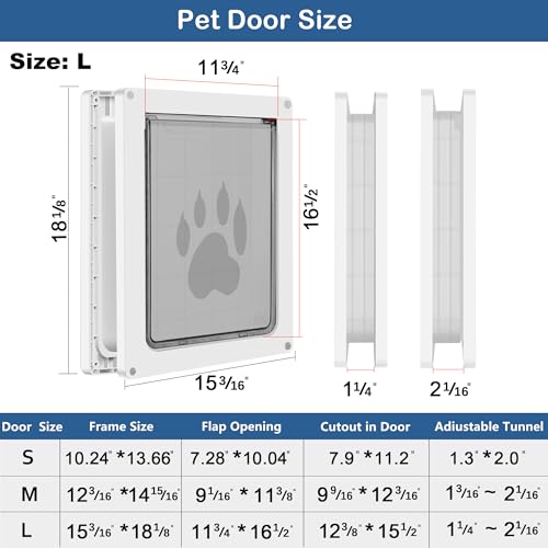 CEESC Large Dog Door for Pets Up to 100 lb, Weatherproof Pet Door for Cats and Dogs, Durable, Snap-in Closing Panel Included, Suitable for Interior and Exterior Doors (Large, White) - Image 4