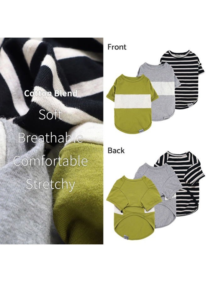 Fitwarm 3 Pack Color Block Striped Dog Shirt, Summer Dog Clothes for Small Dogs, Breathable Lightweight Pet Tshirt with Sleeves, Cat Outfit, Oliver Green, Grey, Black, Large - Image 4