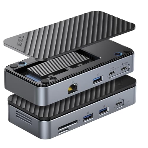 ORICO 9-in-1 USB C Hub with M.2 NVMe SSD Enclosure 10Gbps, Tool Free Hub Docking Station Adapter with Built-in Fan, Gigabit Ethernet, 100W PD, SD/TF, Type C & USB A for Laptop MacBook Mac mini -M2P7 - Image 1