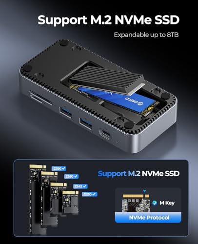 ORICO 9-in-1 USB C Hub with M.2 NVMe SSD Enclosure 10Gbps, Tool Free Hub Docking Station Adapter with Built-in Fan, Gigabit Ethernet, 100W PD, SD/TF, Type C & USB A for Laptop MacBook Mac mini -M2P7 - Image 3