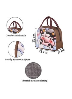 Kuber Industries Kuber Industries Pack of 5 Insulated Kids Lunch Bag with Zip Closure & Handle | Leakproof Lunch Bag for Kids Girls & Boys | Lunchbag for Kids for School & Picnic | YJ-2-BRN | Cow Print - Brown  - Image 3