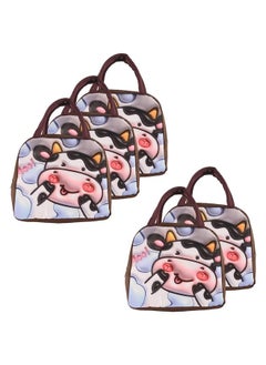 Kuber Industries Kuber Industries Pack of 5 Insulated Kids Lunch Bag with Zip Closure & Handle | Leakproof Lunch Bag for Kids Girls & Boys | Lunchbag for Kids for School & Picnic | YJ-2-BRN | Cow Print - Brown  - Image 1