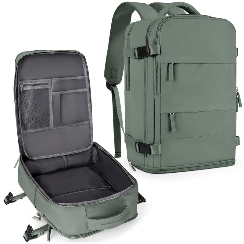 coowoz Large Travel Backpack For Women Men,Carry On Backpack Flight Approved,Hiking Backpack Waterproof Outdoor Rucksack Casual Daypack Fit 15.6 Inch Laptop Shoes Compartment,30L(Olive Green) - Image 1