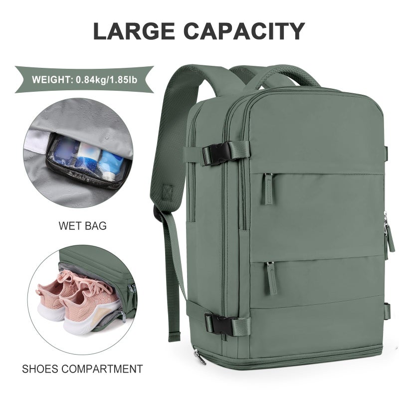 coowoz Large Travel Backpack For Women Men,Carry On Backpack Flight Approved,Hiking Backpack Waterproof Outdoor Rucksack Casual Daypack Fit 15.6 Inch Laptop Shoes Compartment,30L(Olive Green) - Image 4