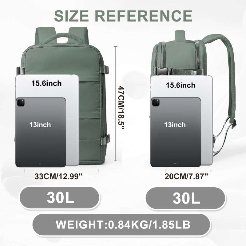 coowoz Large Travel Backpack For Women Men,Carry On Backpack Flight Approved,Hiking Backpack Waterproof Outdoor Rucksack Casual Daypack Fit 15.6 Inch Laptop Shoes Compartment,30L(Olive Green) - Image 3