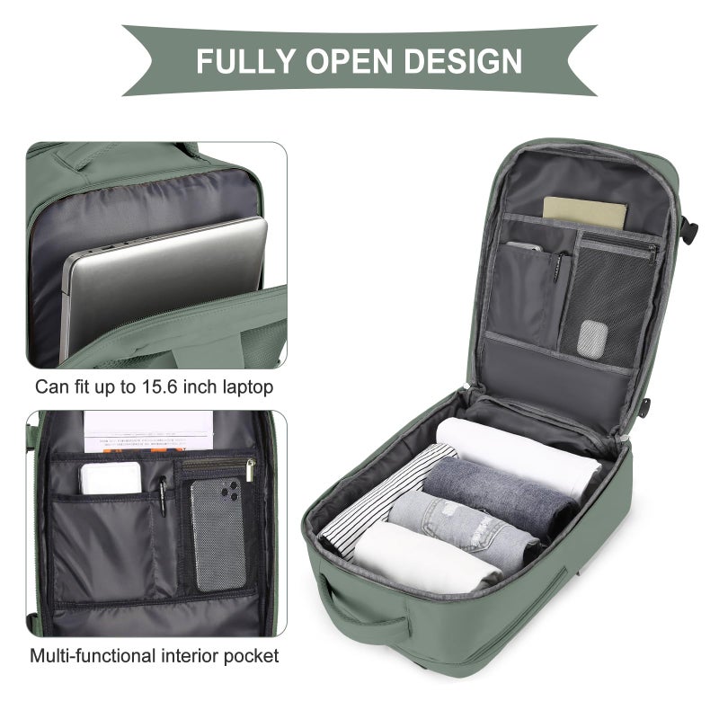 coowoz Large Travel Backpack For Women Men,Carry On Backpack Flight Approved,Hiking Backpack Waterproof Outdoor Rucksack Casual Daypack Fit 15.6 Inch Laptop Shoes Compartment,30L(Olive Green) - Image 5