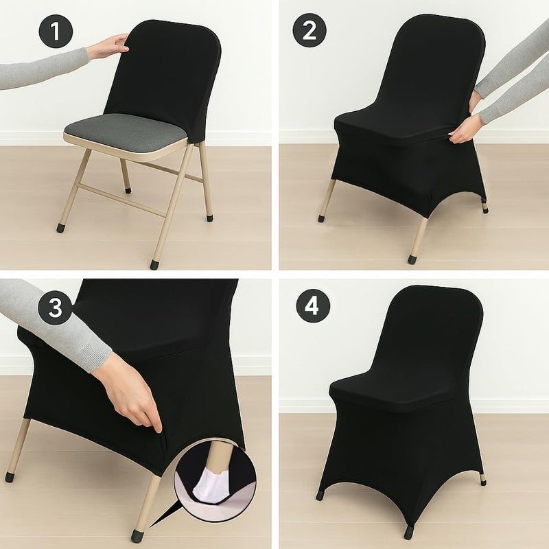 Craft And Party 10 Pack Black Spandex Folding Chair Covers, Stretch Polyester Slipcovers for Wedding, Party & Dining Chairs â€“ Flat Front Design, Universal Fit - Image 3