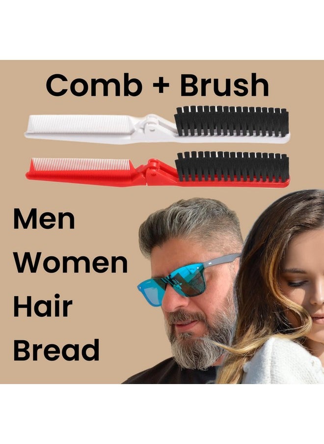 ALAZCO - Folding Compact Travel Pocket Hair Brush/Comb 1 Red 1 White Travel Camping School Gym Locker Work Car Purse Dorm (2Pc Set) - Image 1