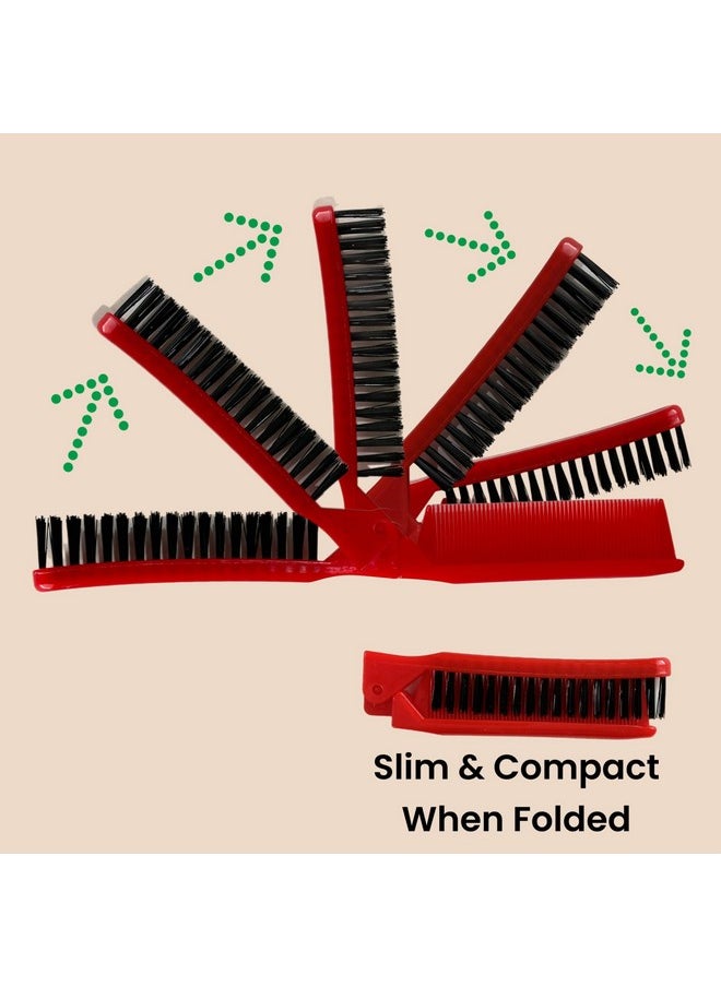ALAZCO - Folding Compact Travel Pocket Hair Brush/Comb 1 Red 1 White Travel Camping School Gym Locker Work Car Purse Dorm (2Pc Set) - Image 1