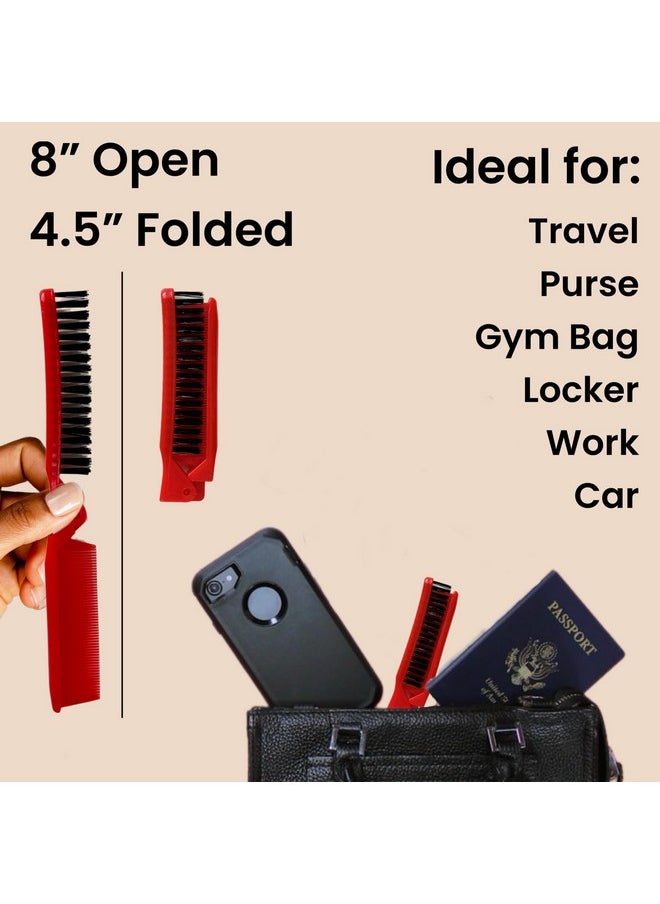 ALAZCO - Folding Compact Travel Pocket Hair Brush/Comb 1 Red 1 White Travel Camping School Gym Locker Work Car Purse Dorm (2Pc Set) - Image 1