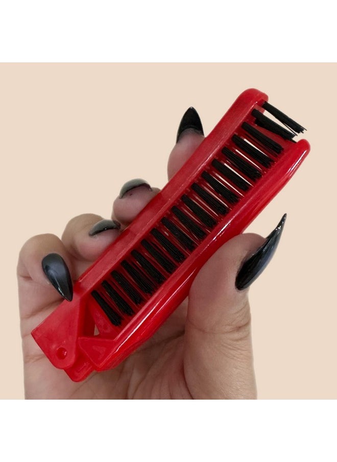 ALAZCO - Folding Compact Travel Pocket Hair Brush/Comb 1 Red 1 White Travel Camping School Gym Locker Work Car Purse Dorm (2Pc Set) - Image 1