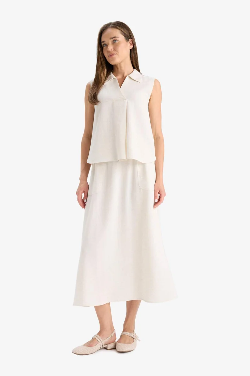 DeFacto Regular Fit Linen Blend Cargo Midi Skirt