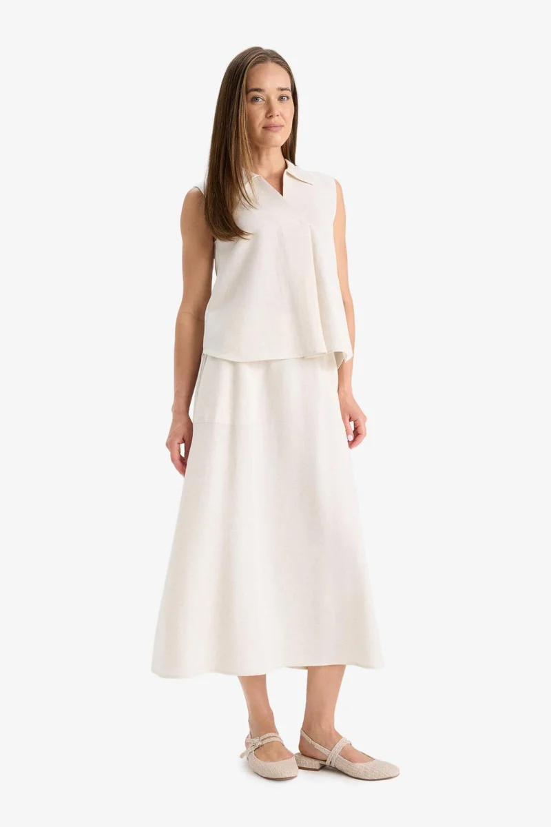 DeFacto Regular Fit Linen Blend Cargo Midi Skirt