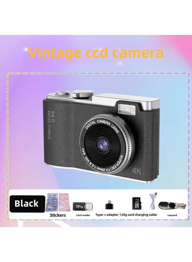 Explosions Student Entry-level Digital Camera Home HD Digital Camera Children Photo Mini Camera-Color:Lk03 Black + 128g Memory Card + Card Reader + Free Sticker + Free Adapter - Image 1