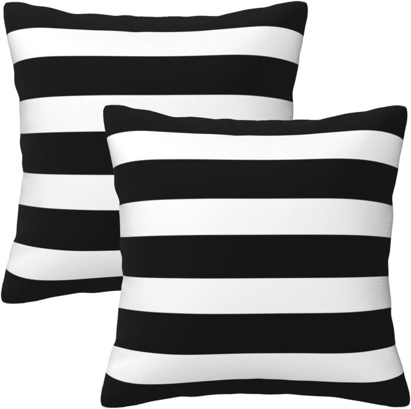 Poream Stripe Black and White Farmhouse Throw Pillow Covers 18x18 Inch Sunmmer Pillow Case Soft Outdoor Pillowcase Cushion Covers Set of 2 for Sofa Bed Bedroom Car Chair Living Room Home Decorative - Image 1