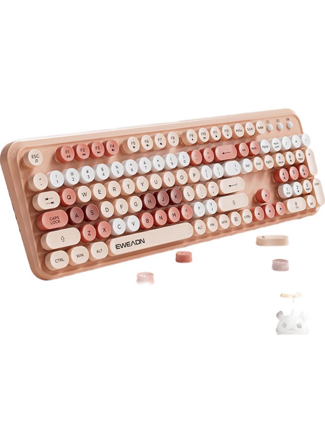 Eweadn V96 Stylish Retro Wireless Keyboard And Mouse Set, Genuine Mechanical Feel, Wireless Office Keyboard And Mouse Set, Laptop Membrane Keyboard, Spring Jiang Pink Wireless Keyboard And Mouse Set - Image 3