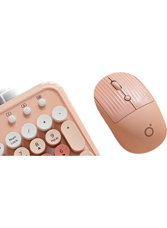Eweadn V96 Stylish Retro Wireless Keyboard And Mouse Set, Genuine Mechanical Feel, Wireless Office Keyboard And Mouse Set, Laptop Membrane Keyboard, Spring Jiang Pink Wireless Keyboard And Mouse Set - Image 2