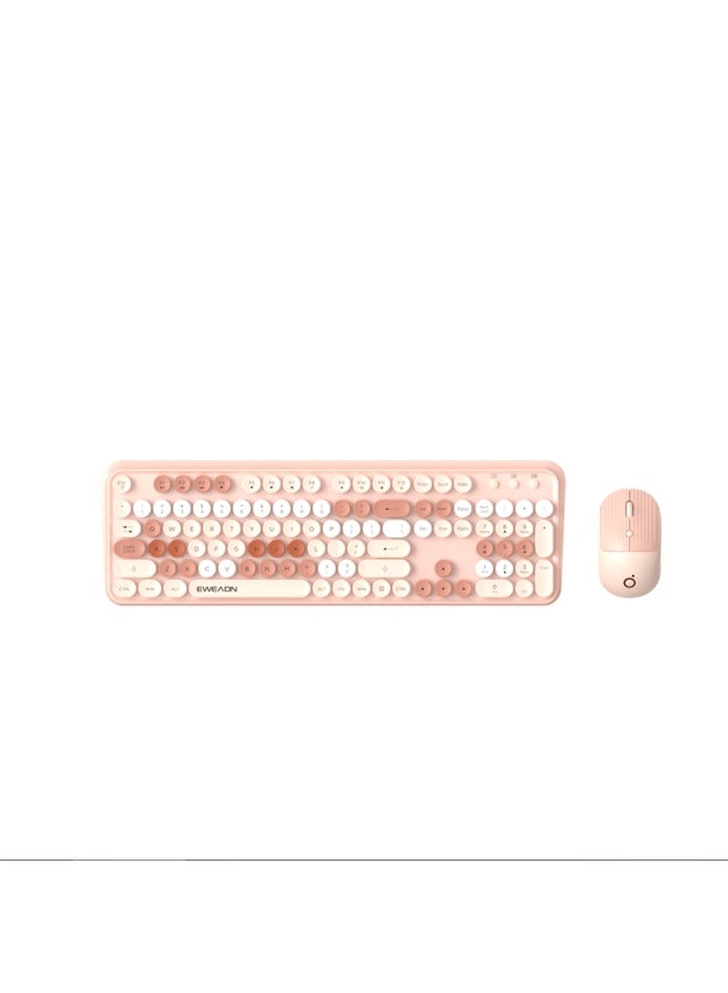 Eweadn V96 Stylish Retro Wireless Keyboard And Mouse Set, Genuine Mechanical Feel, Wireless Office Keyboard And Mouse Set, Laptop Membrane Keyboard, Spring Jiang Pink Wireless Keyboard And Mouse Set - Image 5