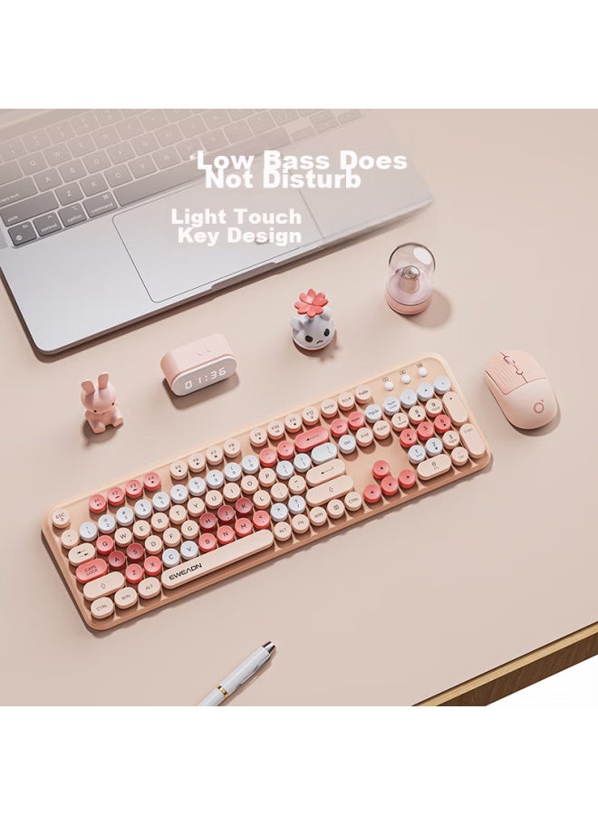 Eweadn V96 Stylish Retro Wireless Keyboard And Mouse Set, Genuine Mechanical Feel, Wireless Office Keyboard And Mouse Set, Laptop Membrane Keyboard, Spring Jiang Pink Wireless Keyboard And Mouse Set - Image 4