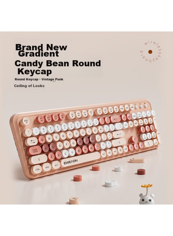 Eweadn V96 Stylish Retro Wireless Keyboard And Mouse Set, Genuine Mechanical Feel, Wireless Office Keyboard And Mouse Set, Laptop Membrane Keyboard, Spring Jiang Pink Wireless Keyboard And Mouse Set - Image 2