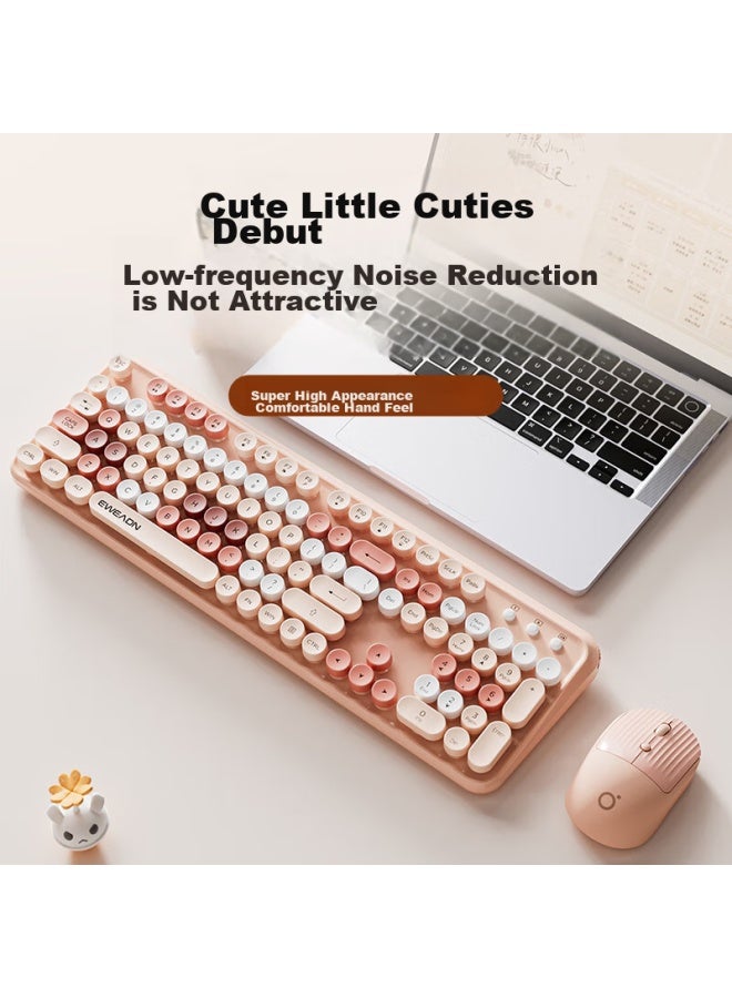 Eweadn V96 Stylish Retro Wireless Keyboard And Mouse Set, Genuine Mechanical Feel, Wireless Office Keyboard And Mouse Set, Laptop Membrane Keyboard, Spring Jiang Pink Wireless Keyboard And Mouse Set - Image 1