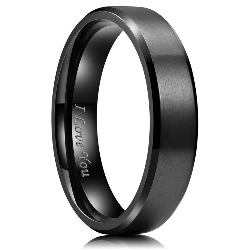 King Will 316L Stainless Steel Wedding Ring for Men Women- 6mm Width Black Wedding Band Laser I Love You Matte Finish & Polished Beveled Edge Style Comfort Fit Size 9 - Image 1