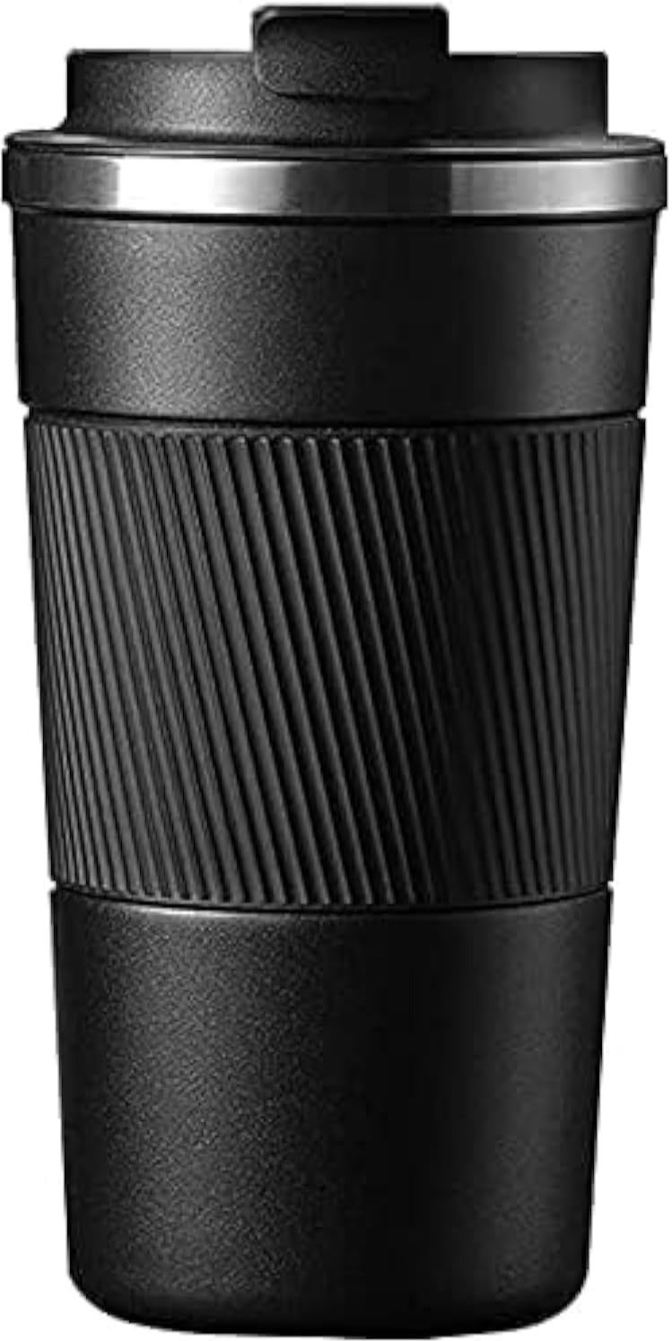 GEMFUL 510ml Coffee Travel Mug with Non-Slip Silicone Sleeve, Double-Wall Vacuum Insulated Stainless Steel Thermos Cup, Leak-Proof Flip Lid for Hot & Cold Drinks, Black - Image 1