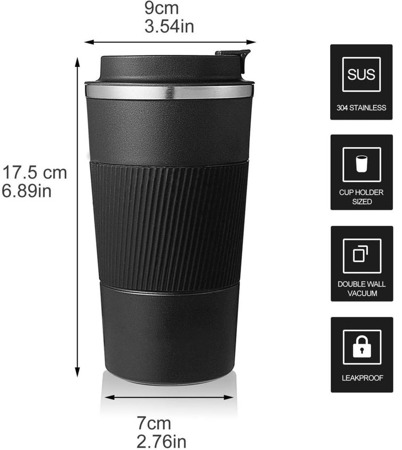 جيمفول كوب قهوة للسفر سعة 510 مل مع غلاف سيليكون مانع للانزلاق، كوب حراري معزول بتفريغ الهواء وجدار مزدوج من الفولاذ المقاوم للصدأ، غطاء قلاب محكم للمشروبات الساخنة والباردة، أسود - Image 5