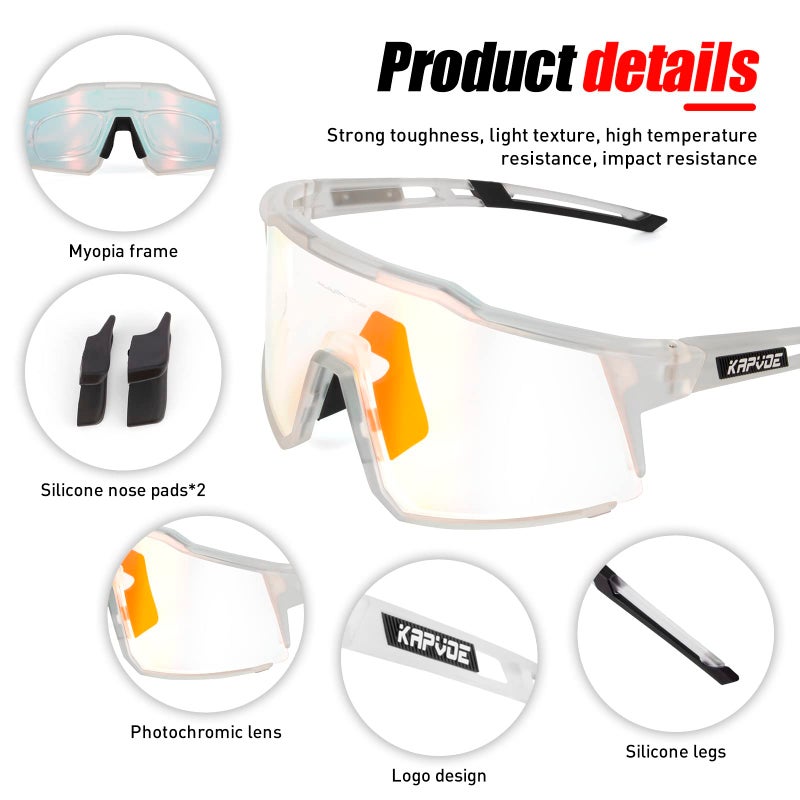 KAPVOE Photochromic Cycling Glasses MTB Clear Mountain Bike Transition Bicycle Sunglasses for Men Women - K9022 - Image 4
