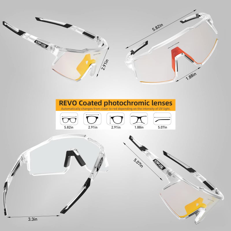 KAPVOE Photochromic Cycling Glasses MTB Clear Mountain Bike Transition Bicycle Sunglasses for Men Women - K9022 - Image 5