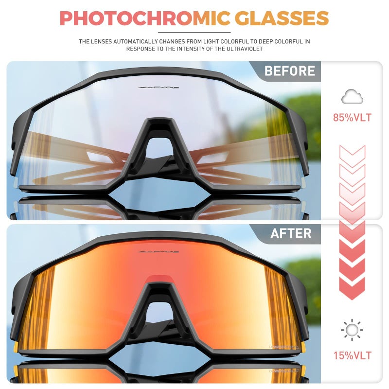KAPVOE Photochromic Cycling Glasses MTB Clear Mountain Bike Transition Bicycle Sunglasses for Men Women - K9022 - Image 3