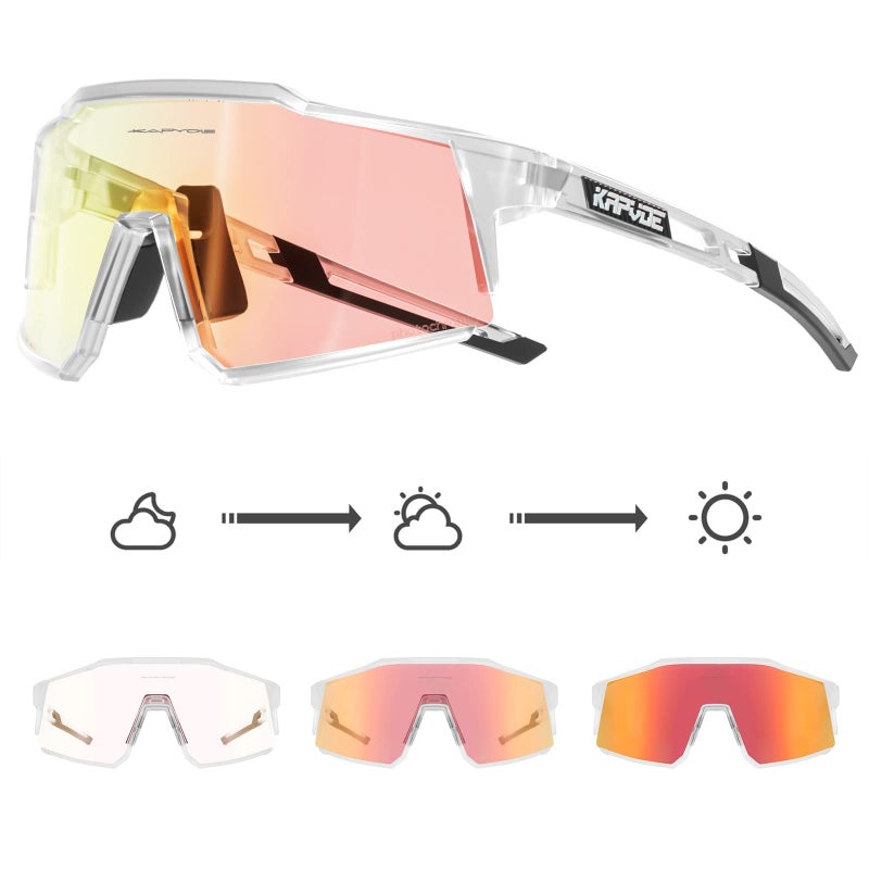 KAPVOE Photochromic Cycling Glasses MTB Clear Mountain Bike Transition Bicycle Sunglasses for Men Women - K9022 - Image 1