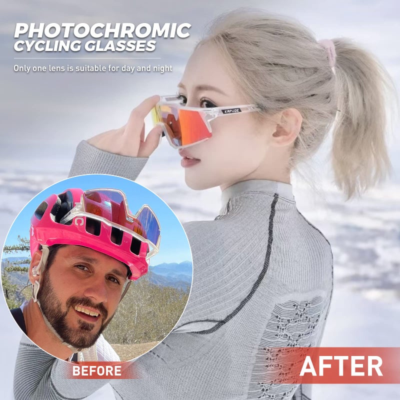 KAPVOE Photochromic Cycling Glasses MTB Clear Mountain Bike Transition Bicycle Sunglasses for Men Women - K9022 - Image 2