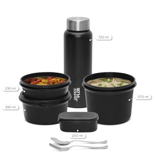 Jaypee Plus Meal Plus 1390 ml Stainless Steel Office Lunch Box | BPA Free, Microwave Safe & Spillproof Airtight 4 Containers | Includes Bottle, Spoon, Fork & Bag | Ideal for College & School (Blue) - Image 3