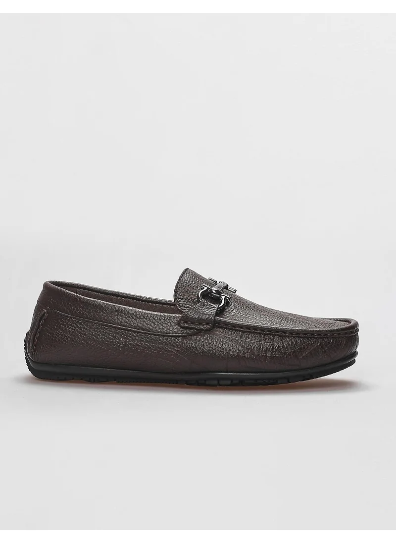 كاباني Genuine Leather Brown Buckle Detailed Men's Loafer