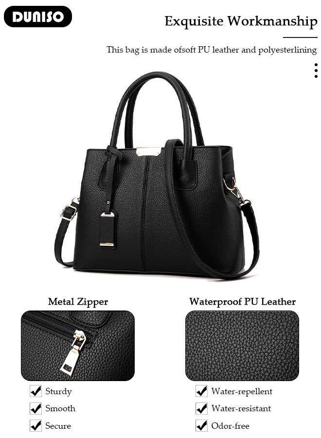 DUNISO Women's Tote Bag Shoulder Handbag for Women, Soft PU Leather Purse with Top Handle Big Capacity Ladies Shoulder Bags for Office, Shopping, Travel Daily Use - Image 2