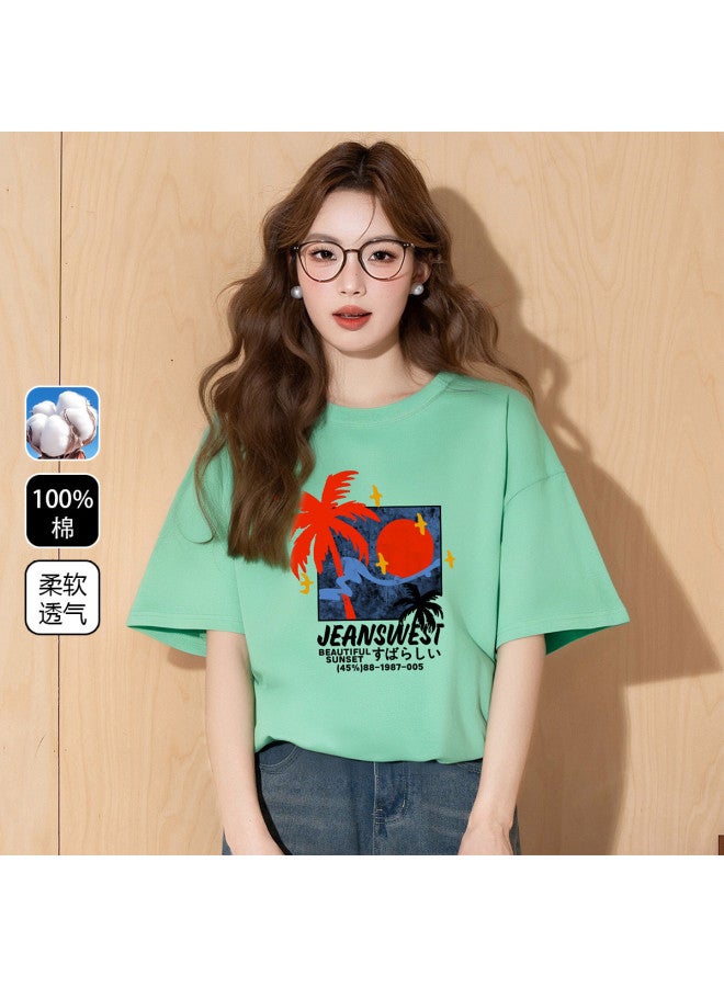 Jeanswest تي شيرت أساسي مطبوع بأكمام قصيرة للنساء - تصميم فضفاض صيفي بياقة دائرية قطنية نحيفة (تي غير رسمي متعدد الاستخدامات) - Image 2