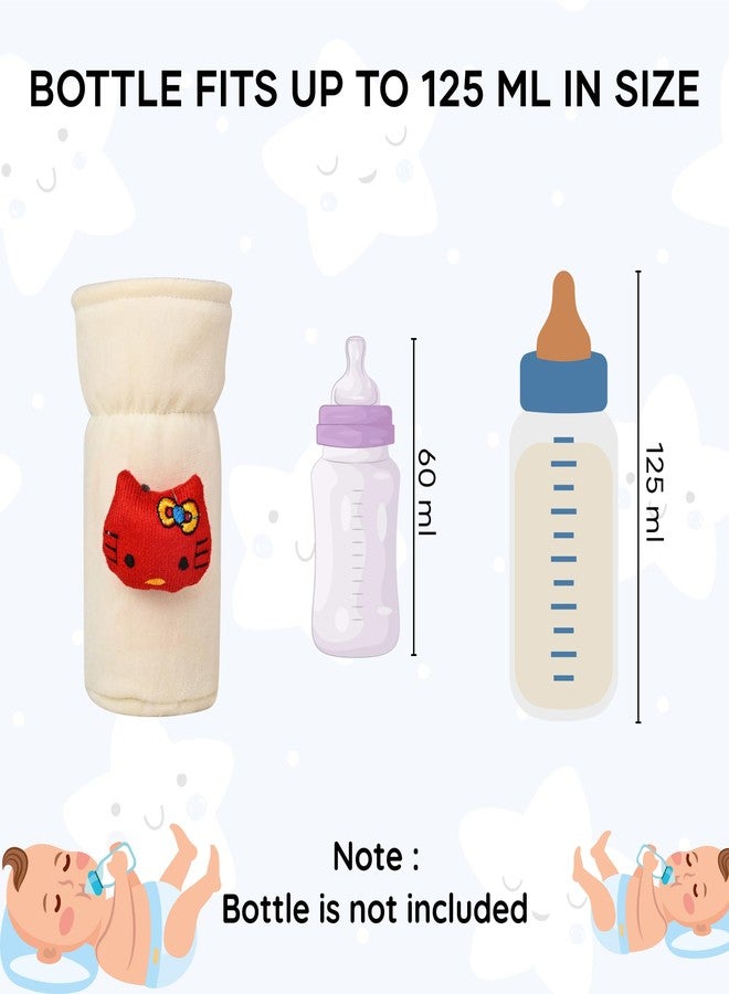 Da Anushi Soft Plush Stretchable Baby Feeding Bottle Cover Easy to Hold Strap with Cute Animated Cartoon| Suitable for 60-125 Ml Feeding Bottle (Cream-Light Blue) - Image 4
